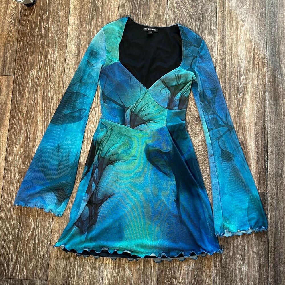 Prettylittlething Women's multi blue dress y2k